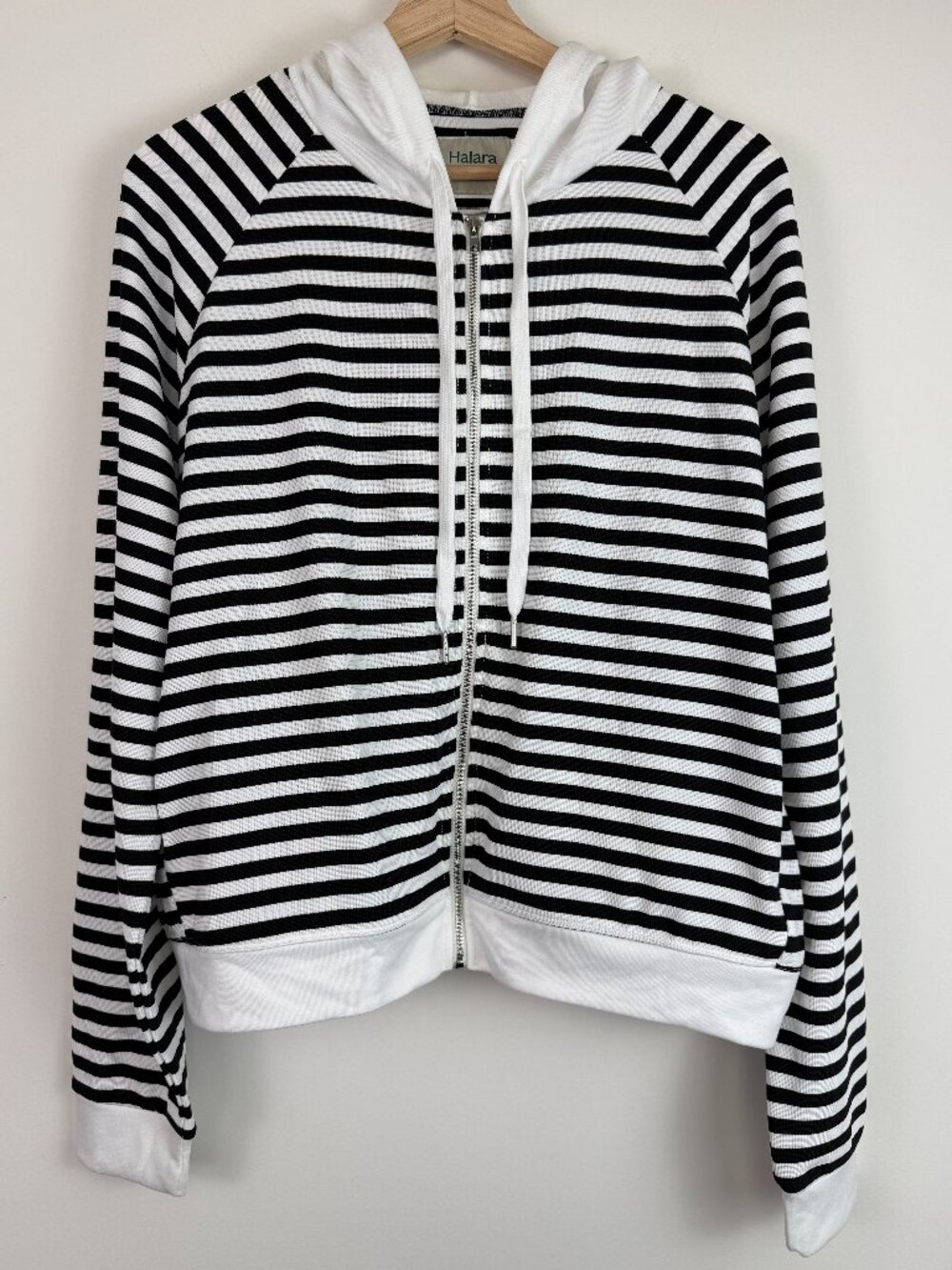 HALARA Striped Zip Front Hoodie Jacket Black White XL